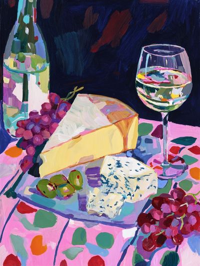 Cheese and Wine Still Life Print. poster