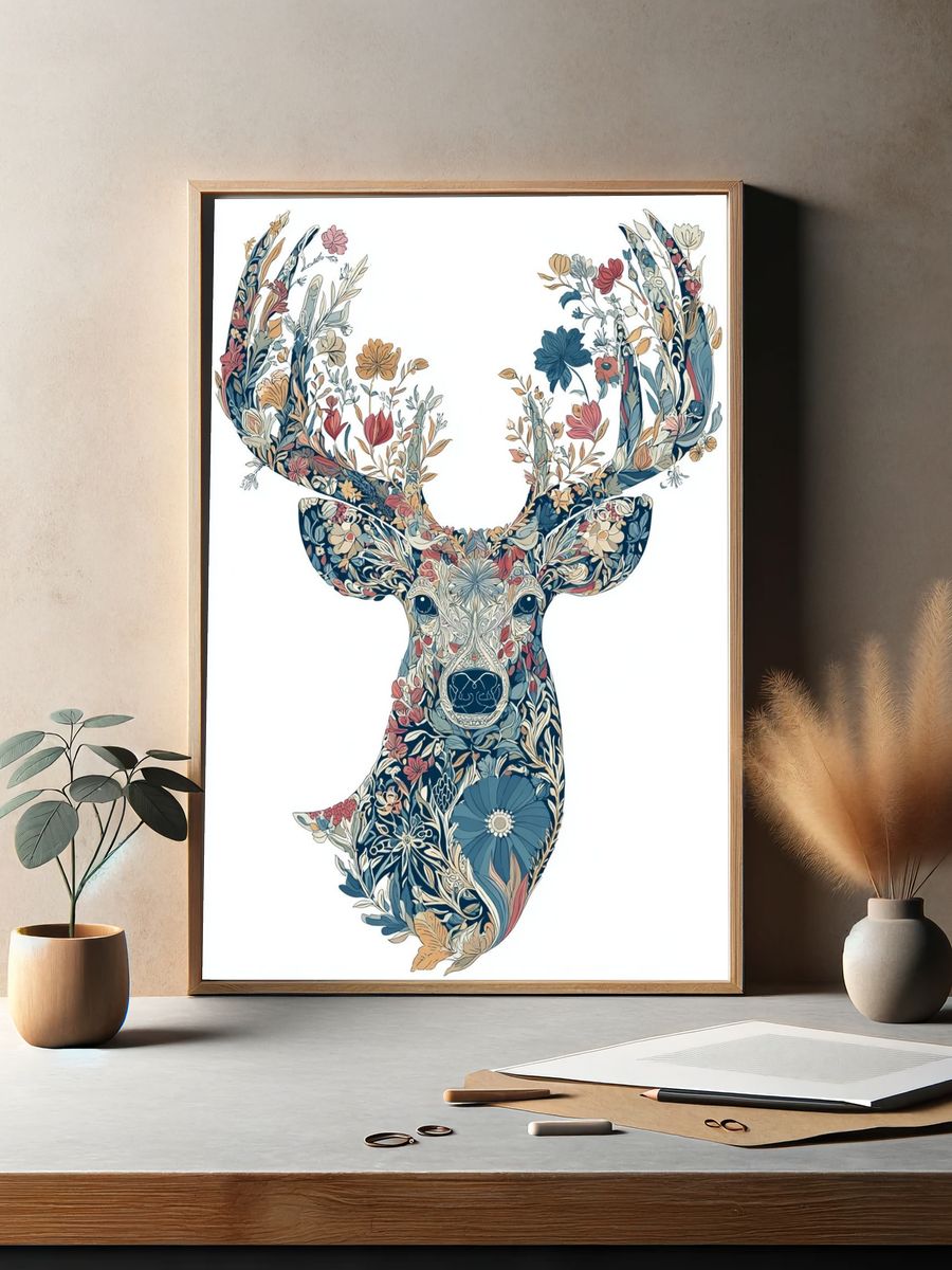 Floral Deer Illustration Poster. — room view 2