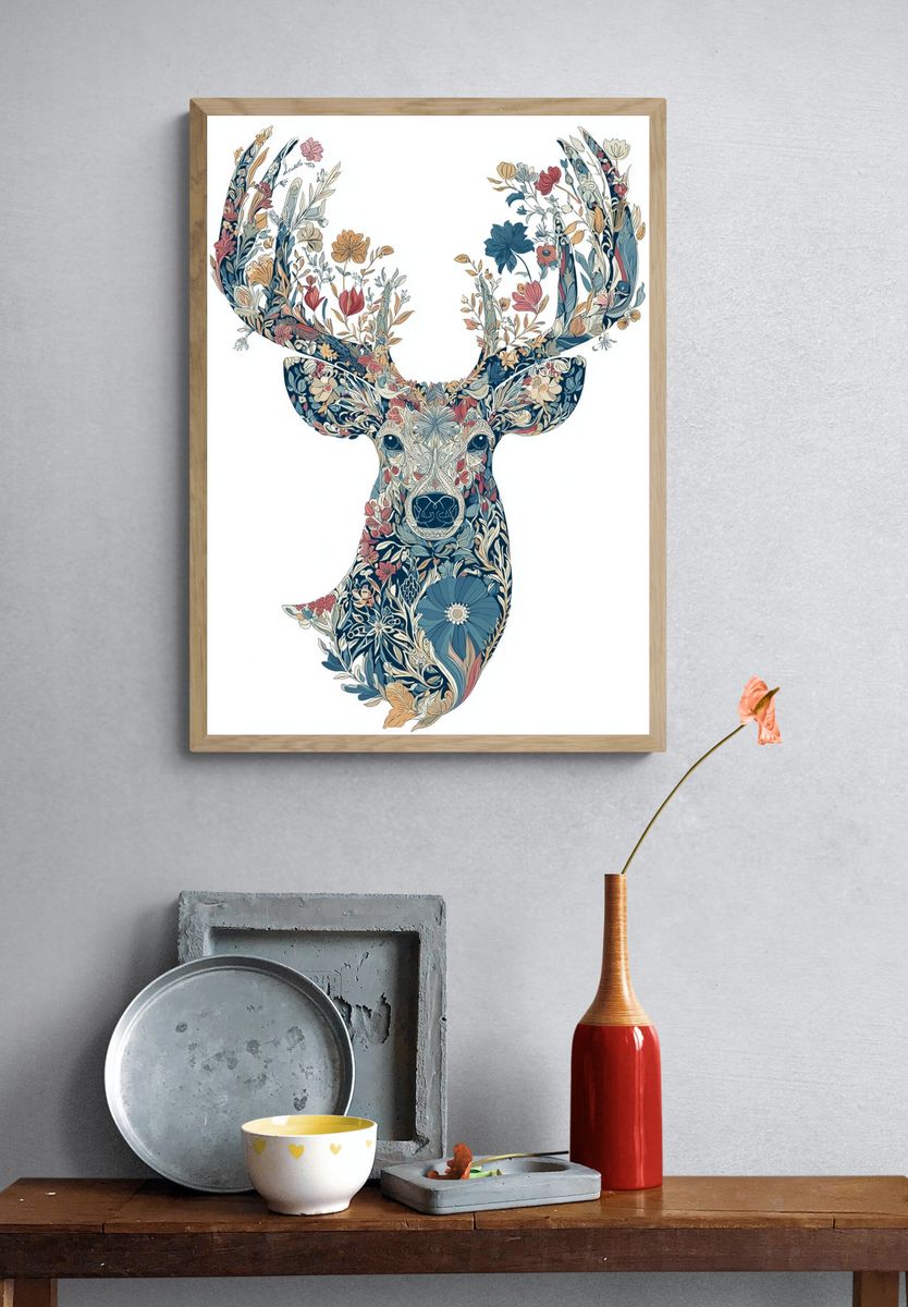 Floral Deer Illustration Poster. — room view 3
