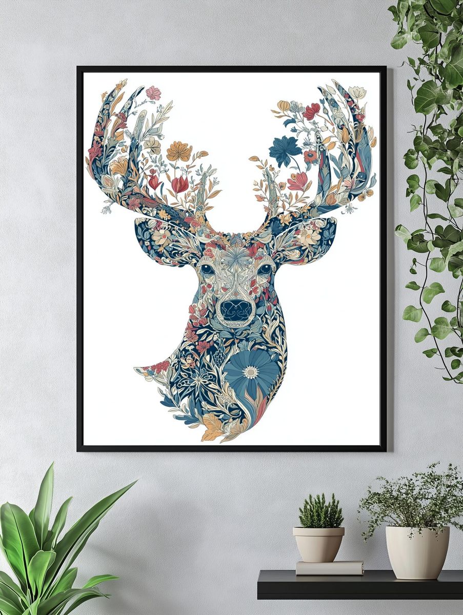 Floral Deer Illustration Poster. — room view 4
