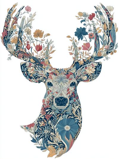 Floral Deer Illustration Poster.