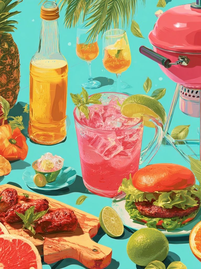 Tropical BBQ Still Life Poster. poster detail