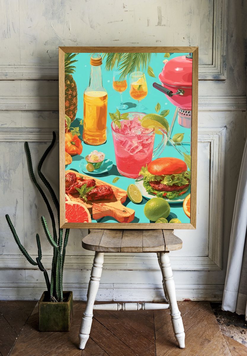 Tropical BBQ Still Life Poster. room preview