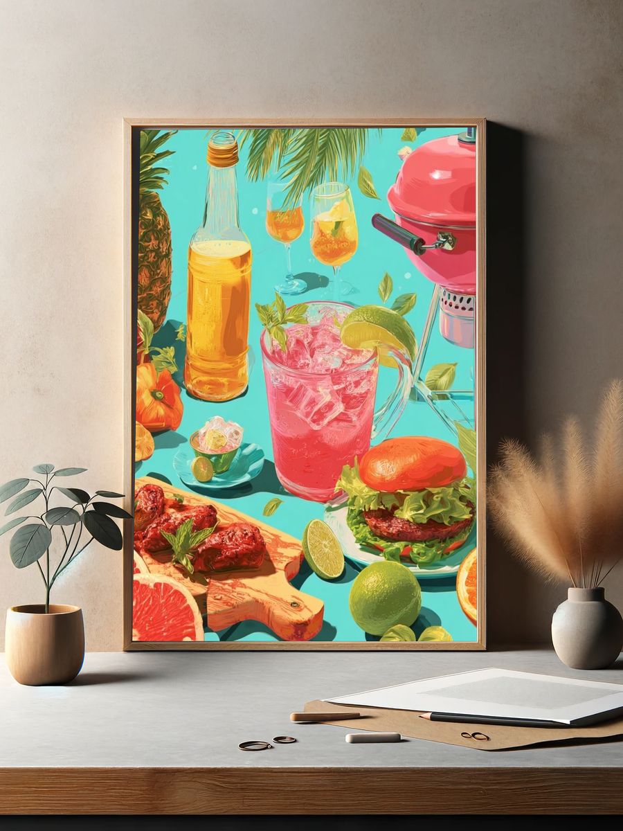 Tropical BBQ Still Life Poster. — room view 2