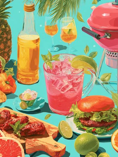 Tropical BBQ Still Life Poster.