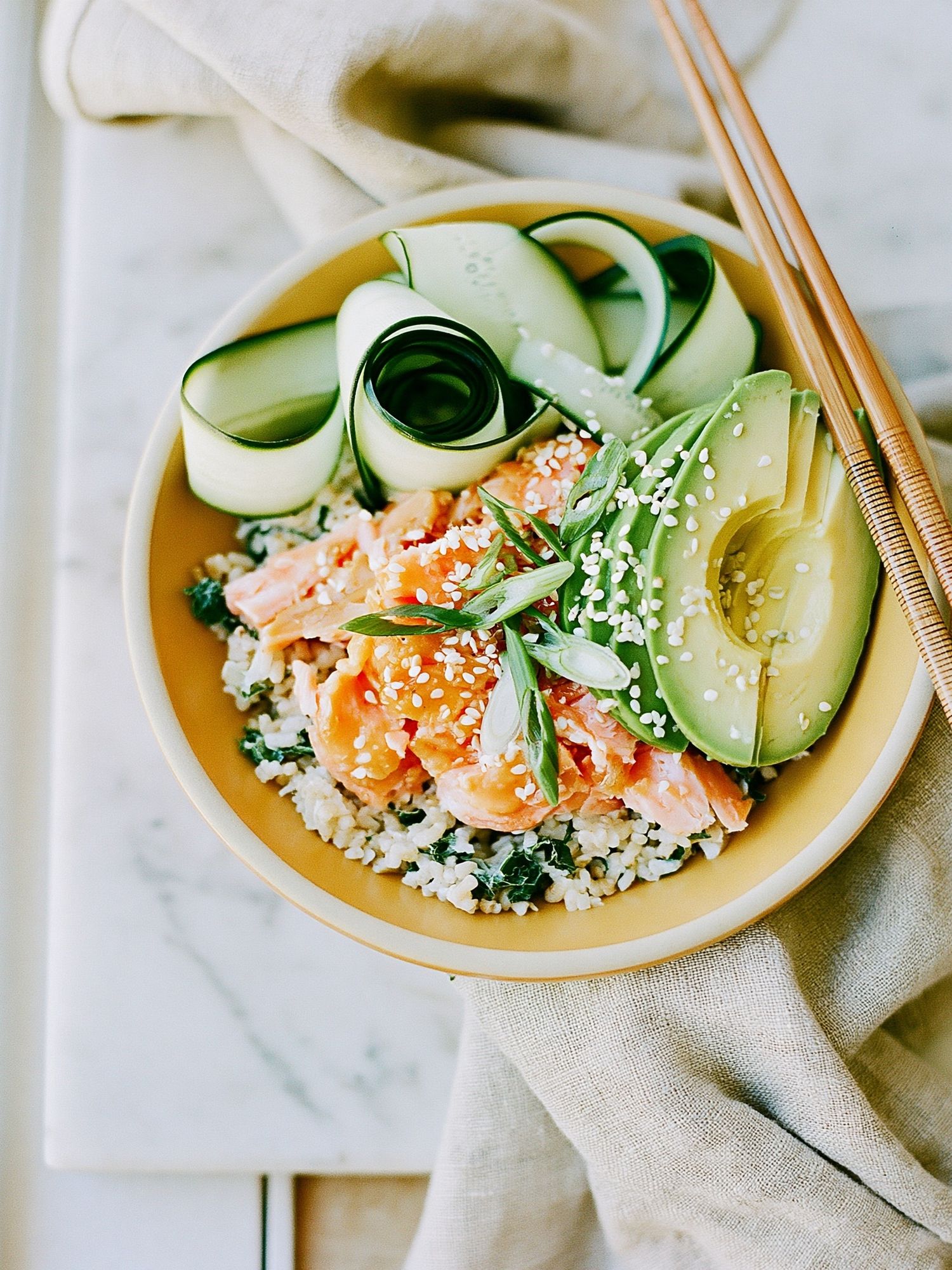 Avocado Salmon Bowl Photography Poster. poster detail