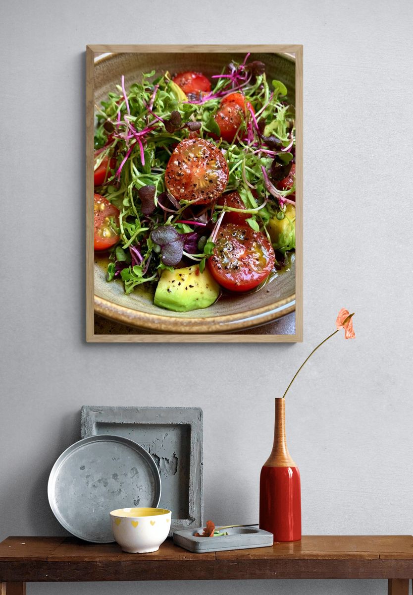 Avocado Tomato Salad Photography Poster. — room view 3