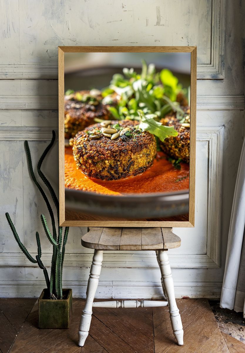 Gourmet Seed-Crusted Patties Photography Poster. — room view 1