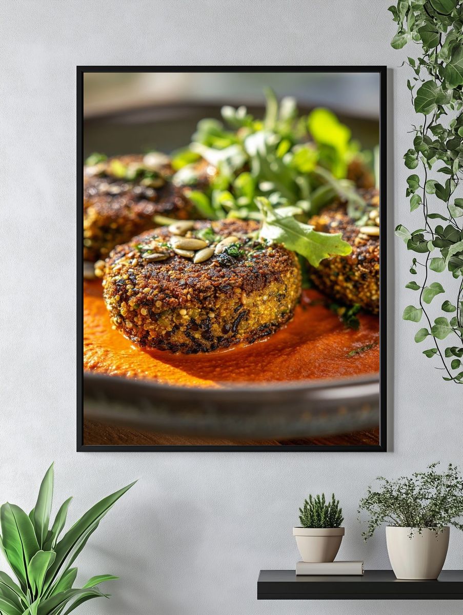 Gourmet Seed-Crusted Patties Photography Poster. — room view 4