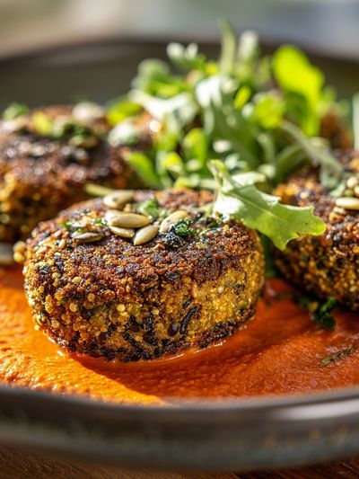 Gourmet Seed-Crusted Patties Photography Poster.