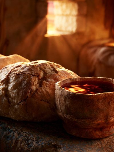 Rustic Bread and Wine Still Life Print.