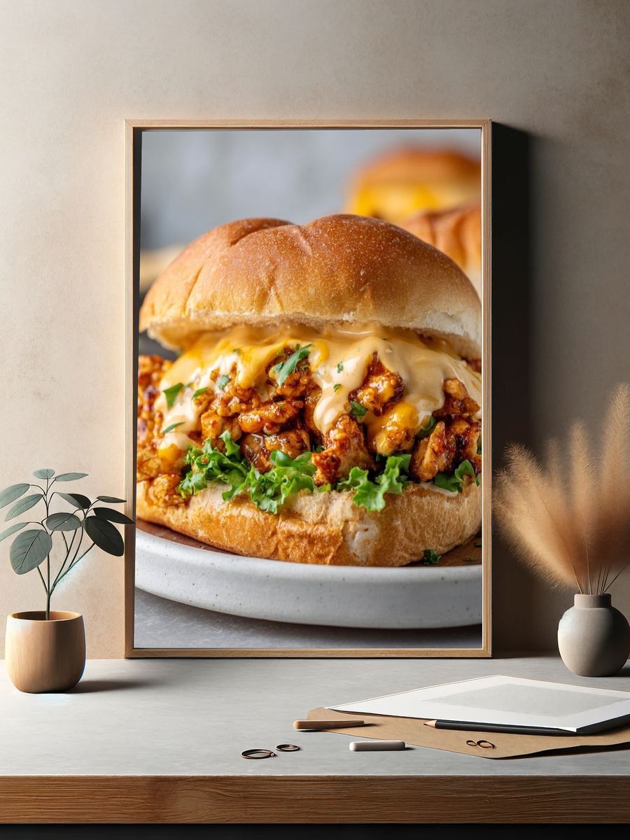 Cheesy Chicken Sandwich Food Print. — room view 2