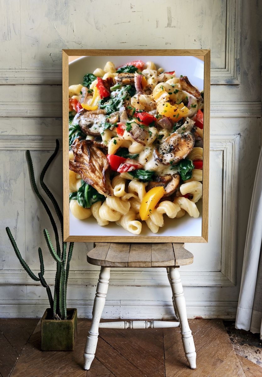 Creamy Pasta Bowl Photography Poster. — room view 1