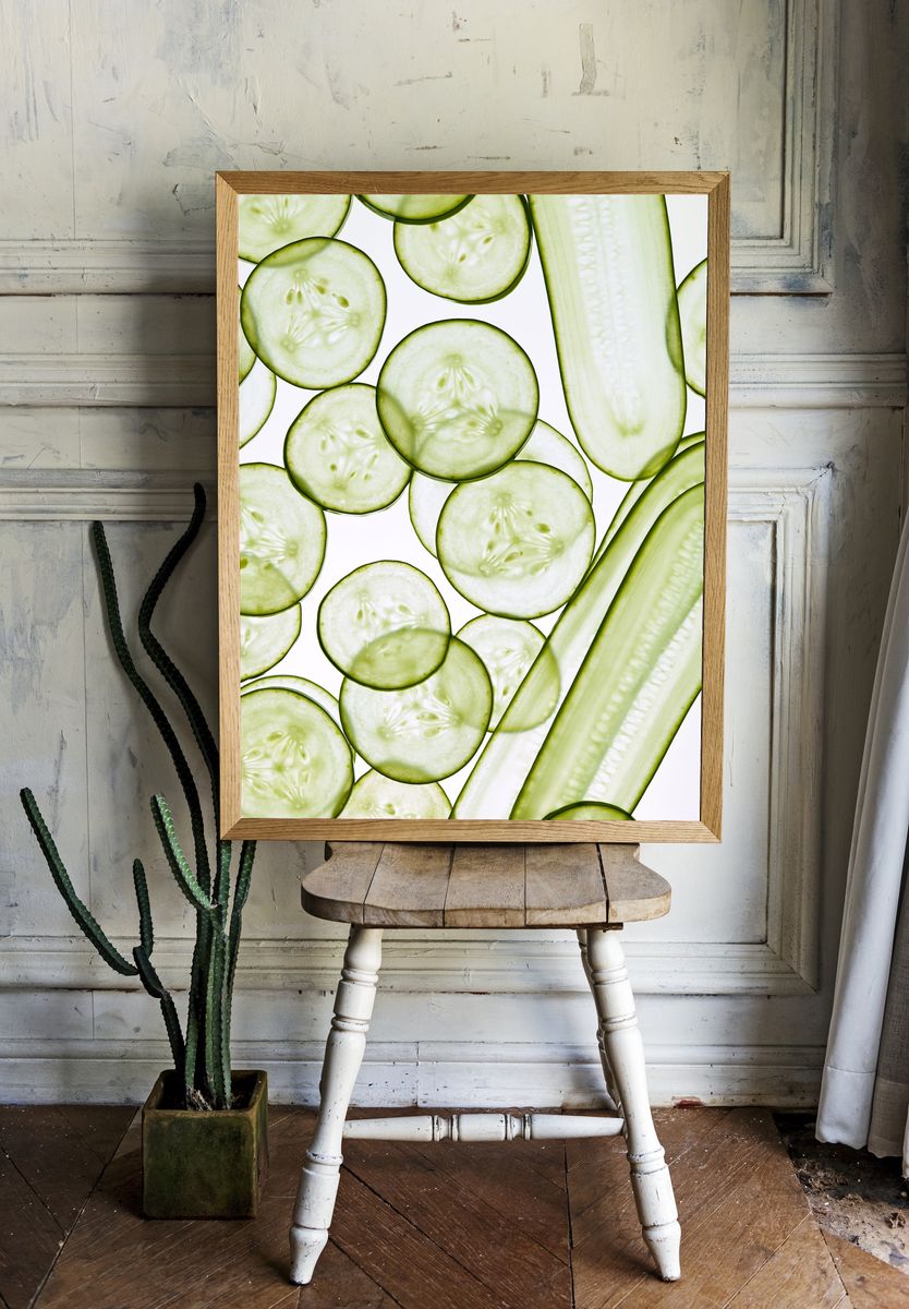 Cucumber Slices Botanical Print. room preview