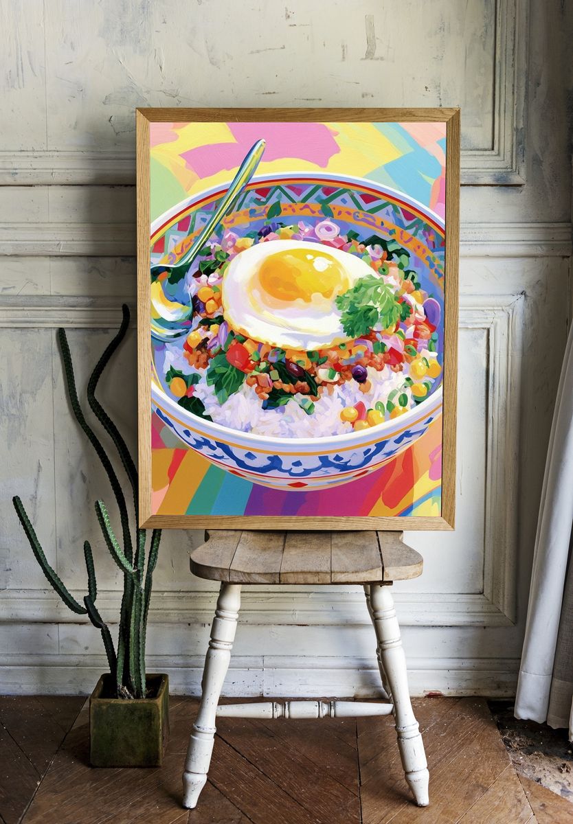Colorful Rice Bowl Illustration Poster. room preview