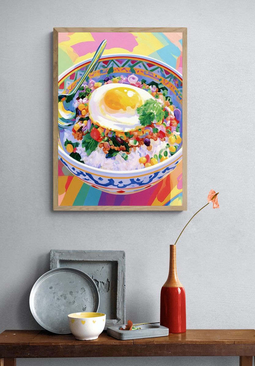Colorful Rice Bowl Illustration Poster. — room view 3