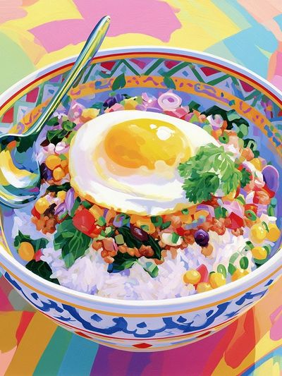 Colorful Rice Bowl Illustration Poster.