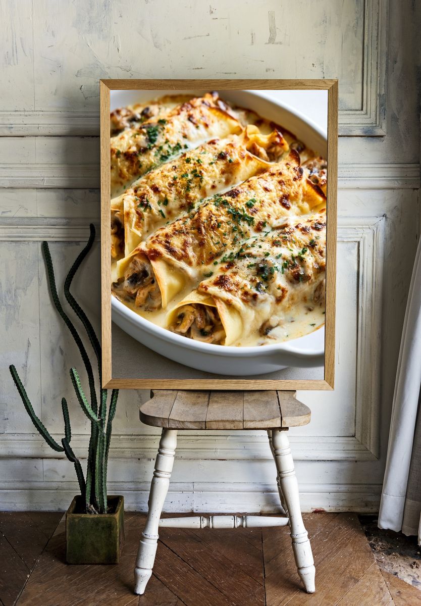 Creamy Mushroom Crepes Food-Drink Poster. room preview