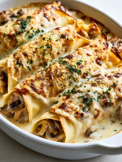 Creamy Mushroom Crepes Food-Drink Poster.