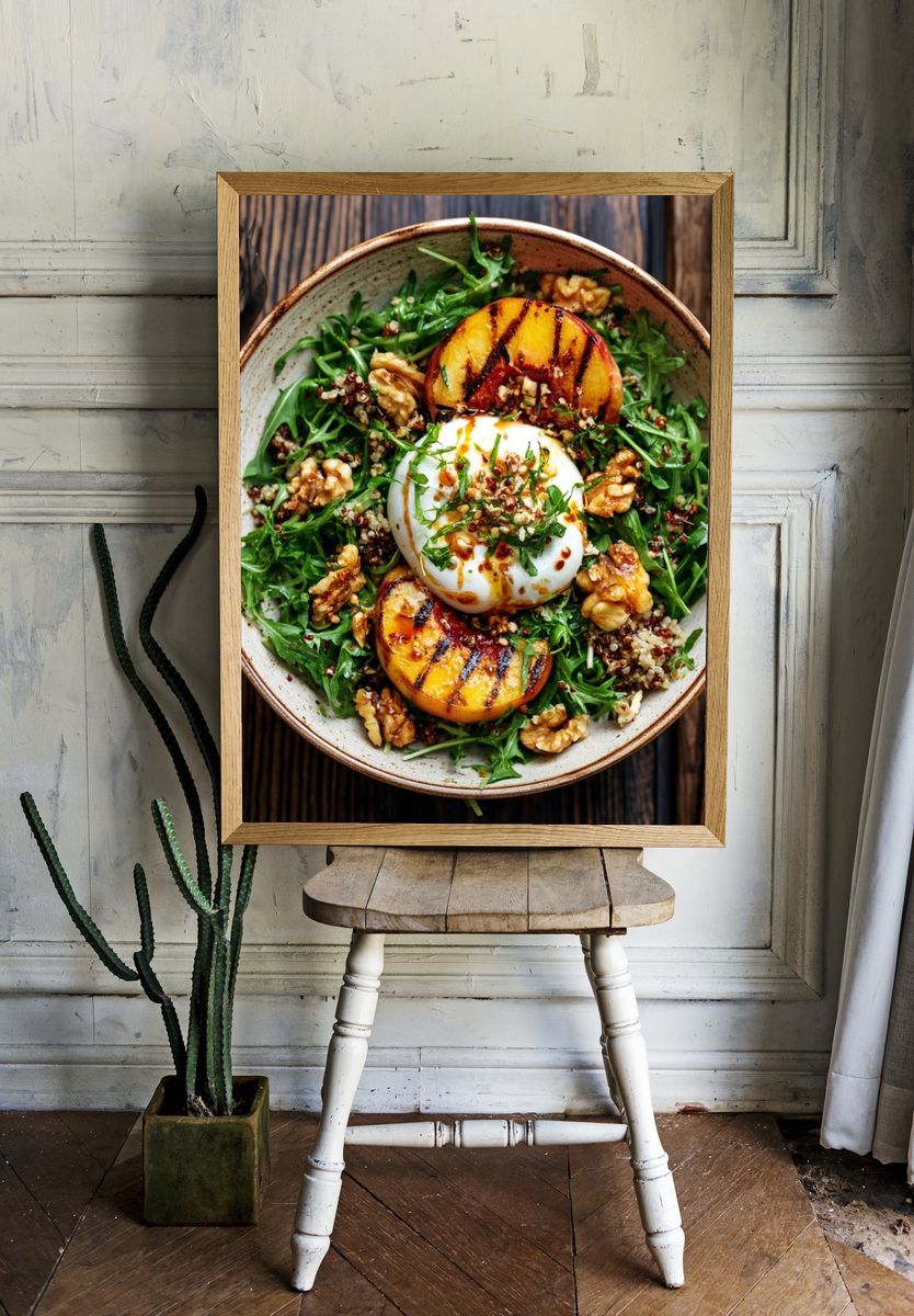 Grilled Peach Burrata Food Print. room preview