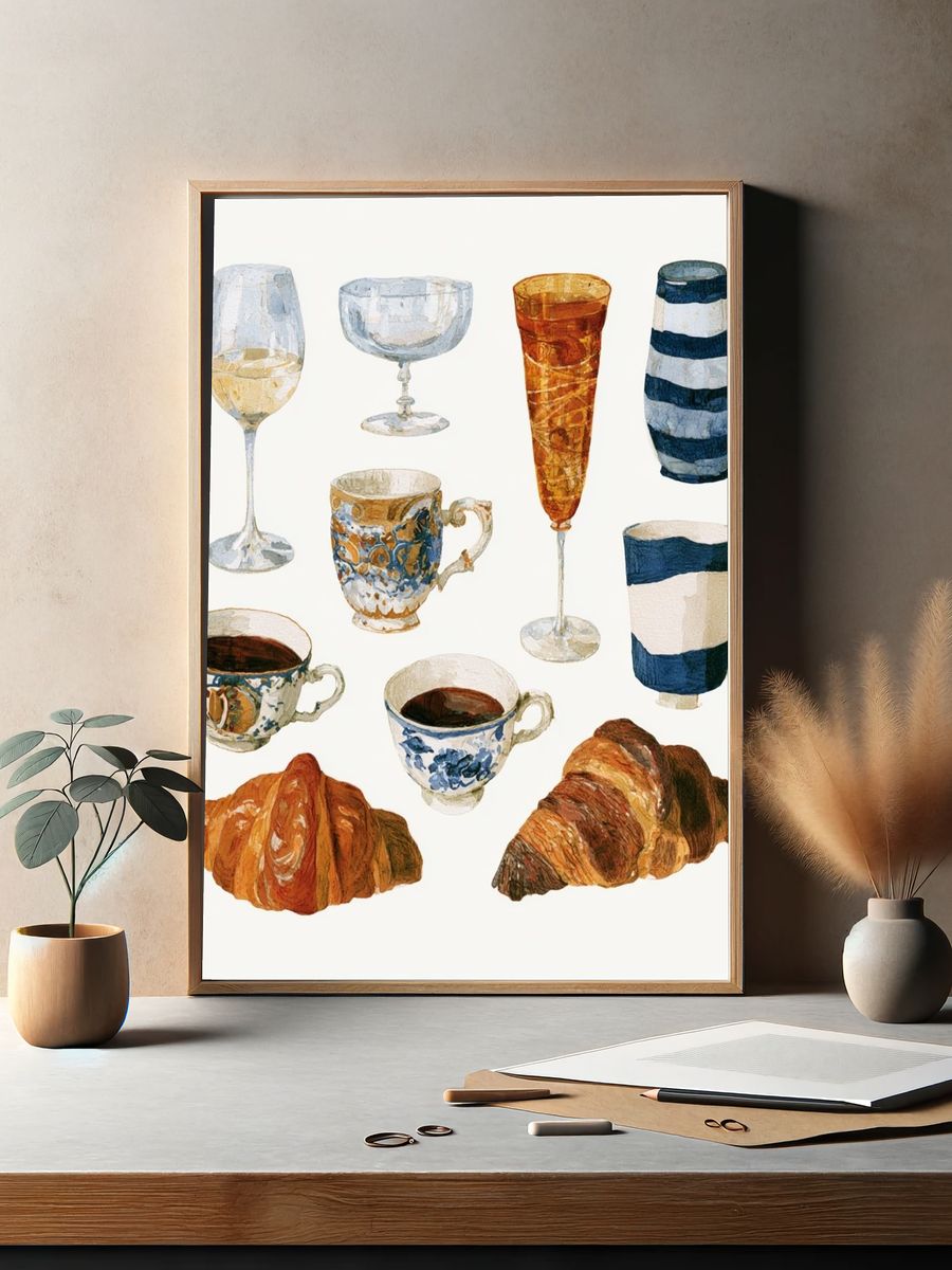 Tea and Pastries Watercolor Print. — room view 2