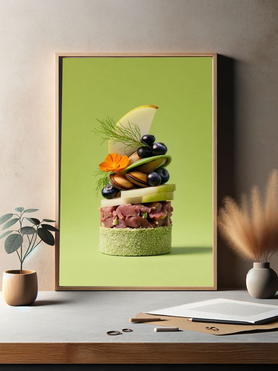 Gourmet Seafood Stack Photography Poster. — room view 2