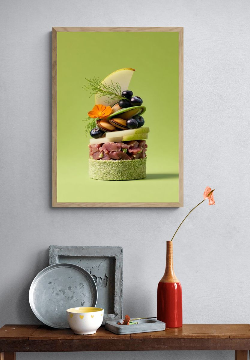 Gourmet Seafood Stack Photography Poster. — room view 3