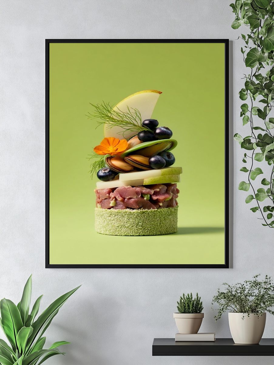 Gourmet Seafood Stack Photography Poster. — room view 4