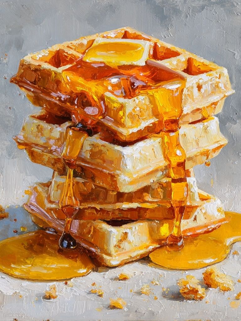 Stack of Waffles with Honey — Food Print. poster detail