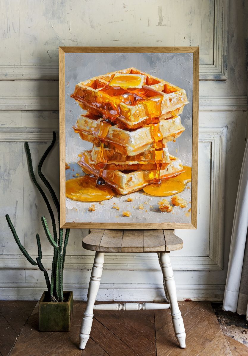 Stack of Waffles with Honey — Food Print. — room view 1