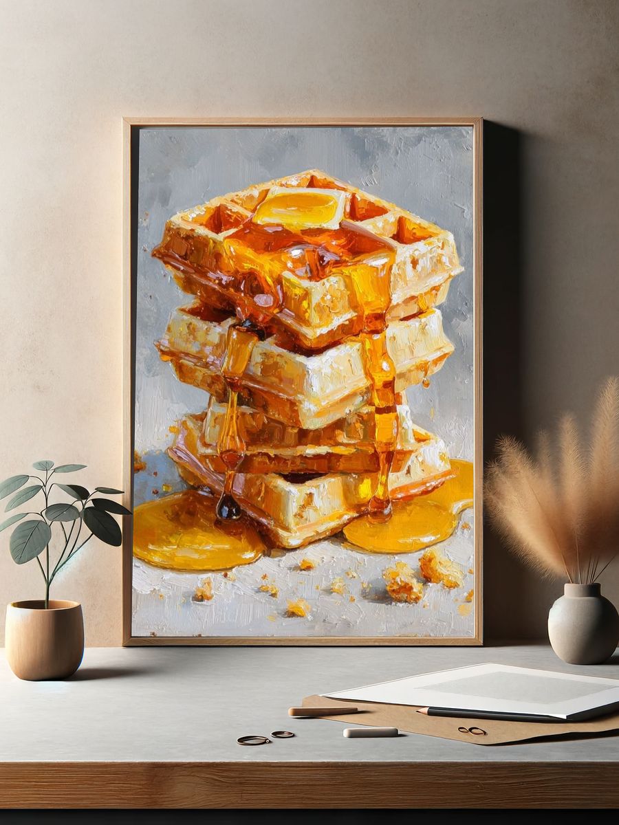 Stack of Waffles with Honey — Food Print. — room view 2