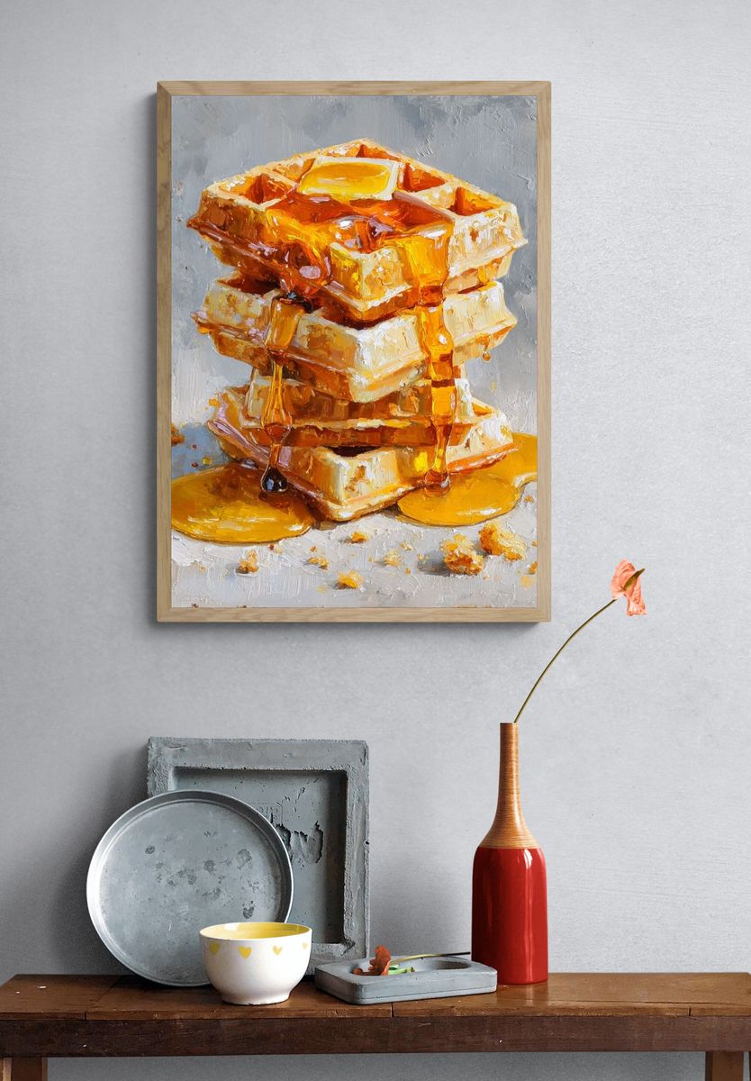 Stack of Waffles with Honey — Food Print. — room view 3