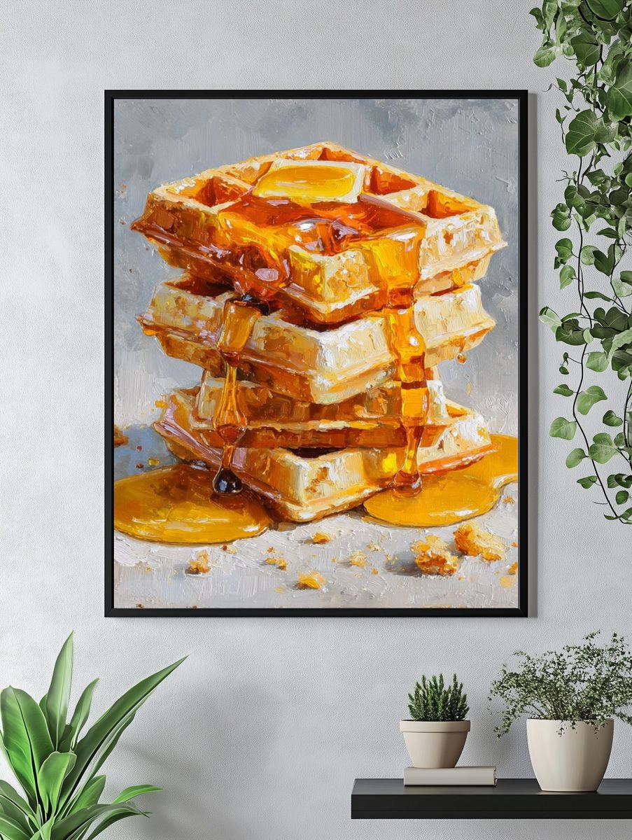 Stack of Waffles with Honey — Food Print. — room view 4