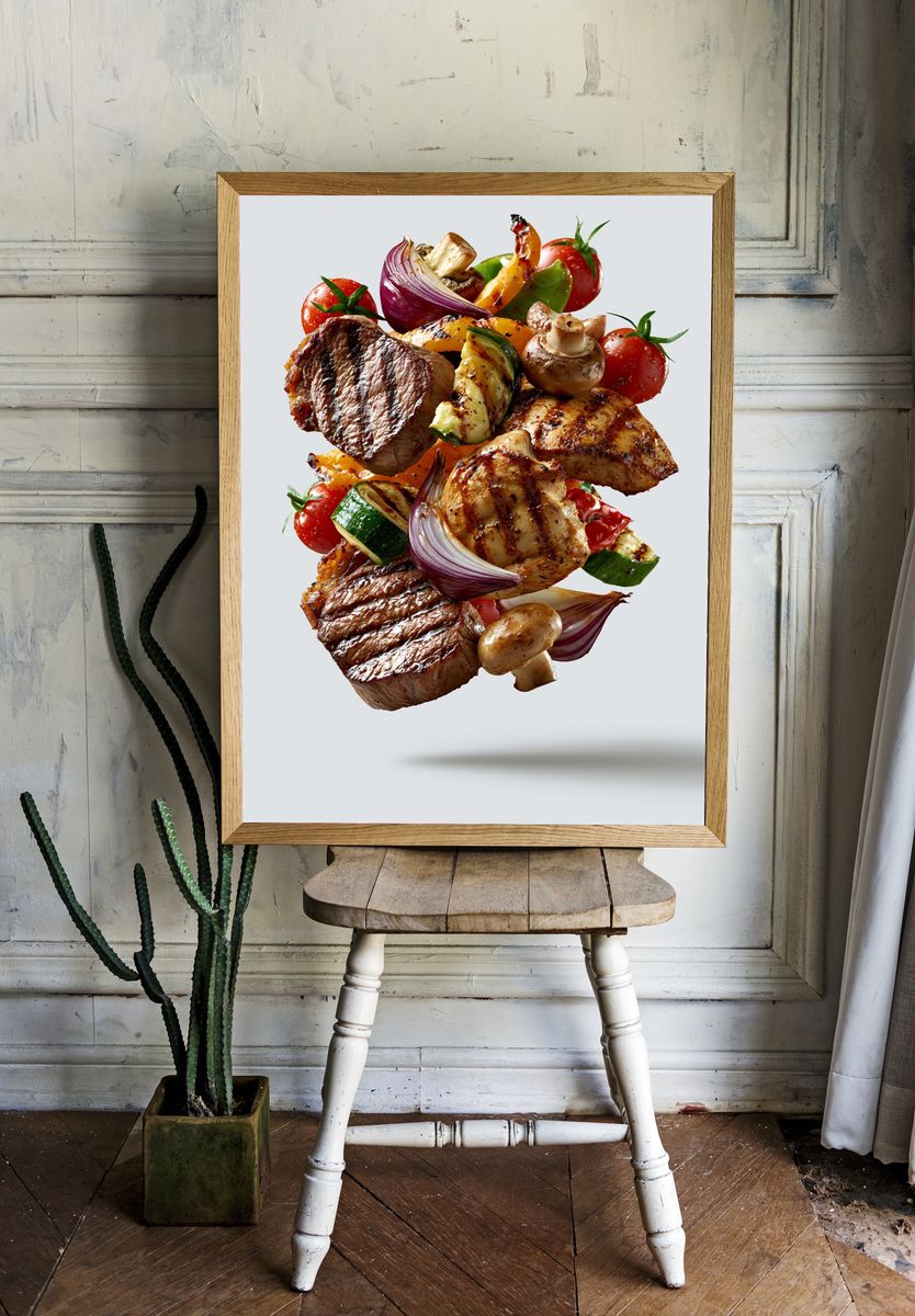 Grilled Steak and Vegetables Food Print. room preview