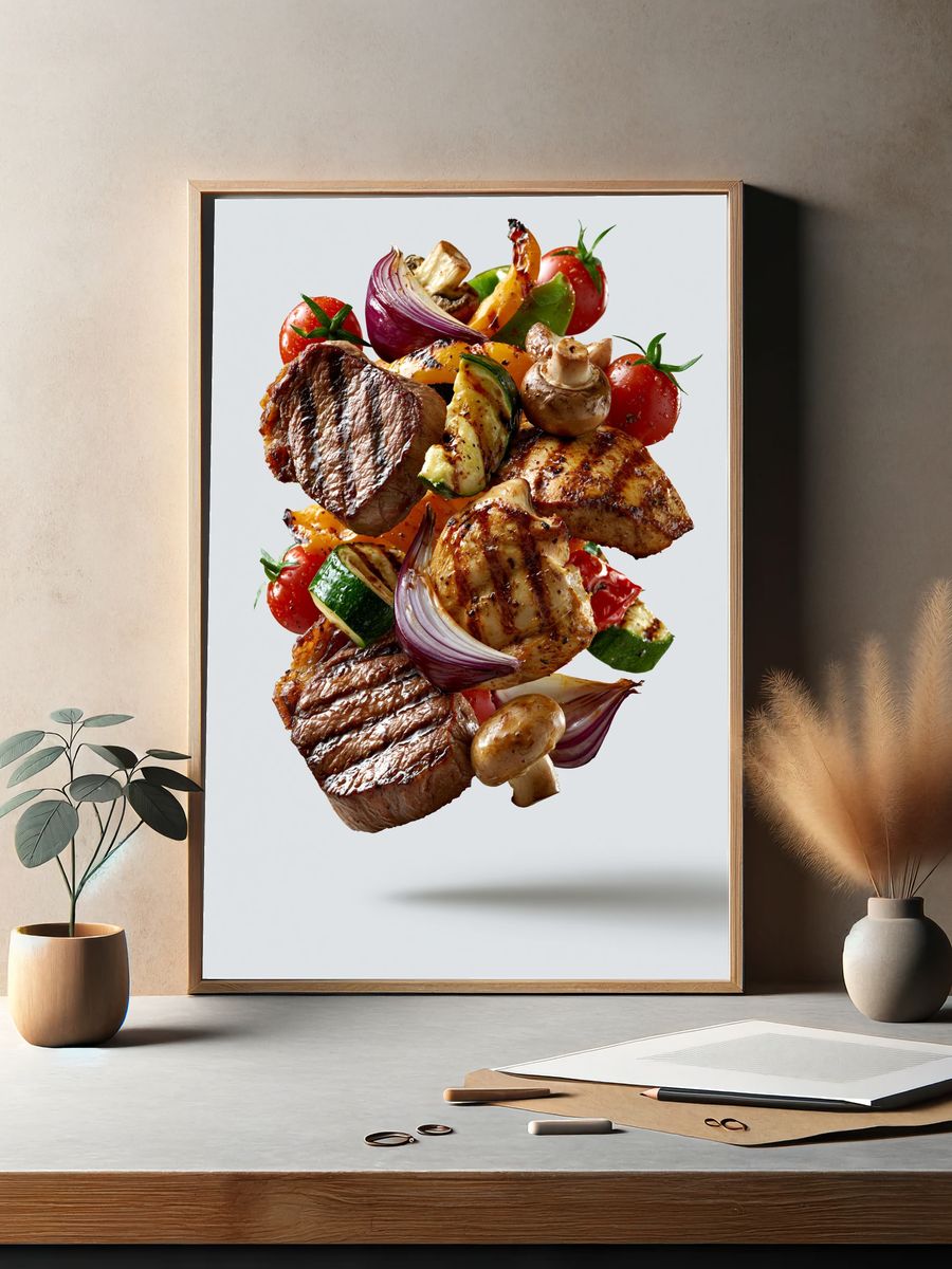 Grilled Steak and Vegetables Food Print. — room view 2