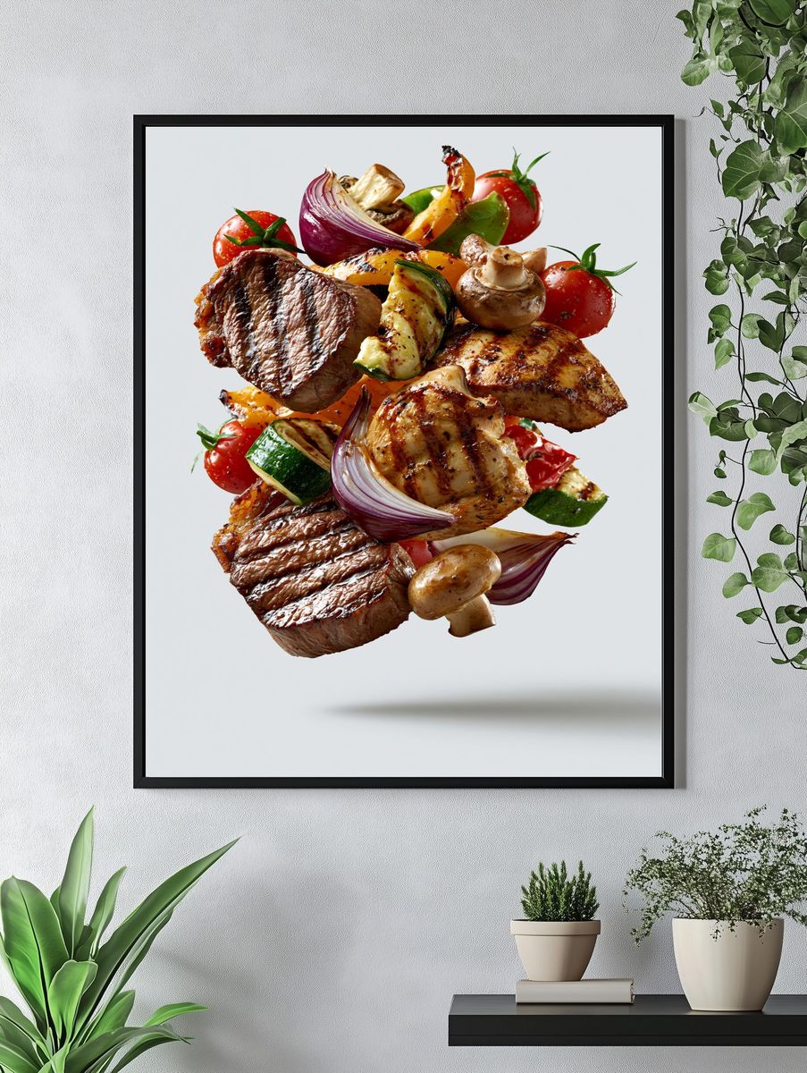 Grilled Steak and Vegetables Food Print. — room view 4