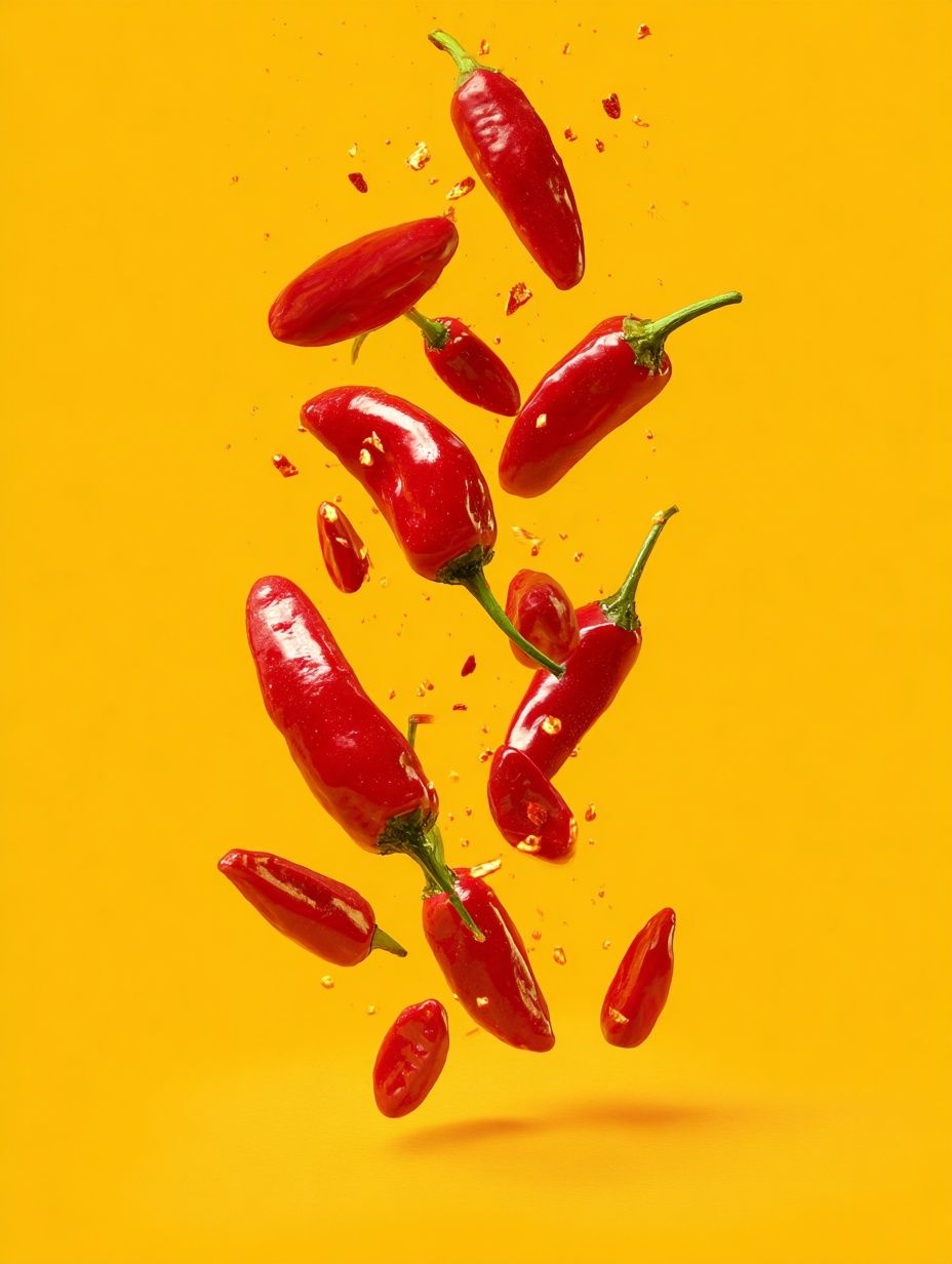 Floating Chili Peppers Photography Poster. poster detail