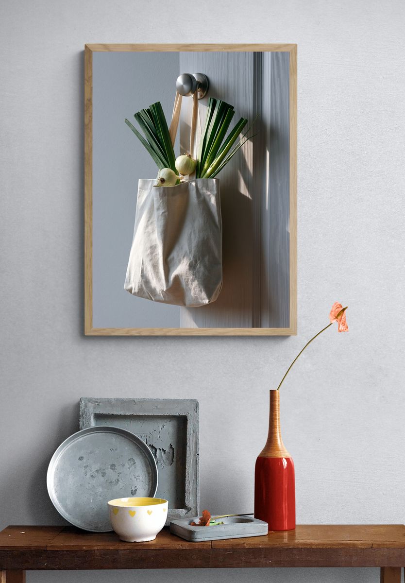 Minimalist Grocery Bag Still Life Poster. — room view 3