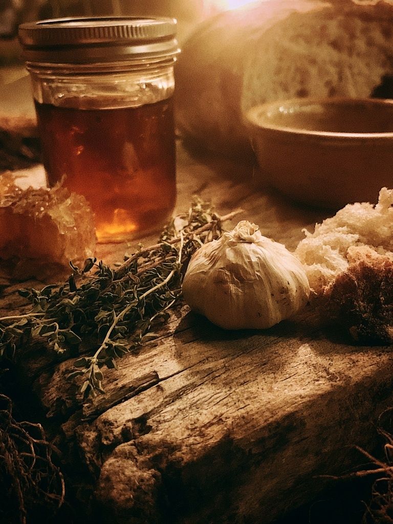 Rustic Honey and Garlic Still Life Poster. poster — food-drink art