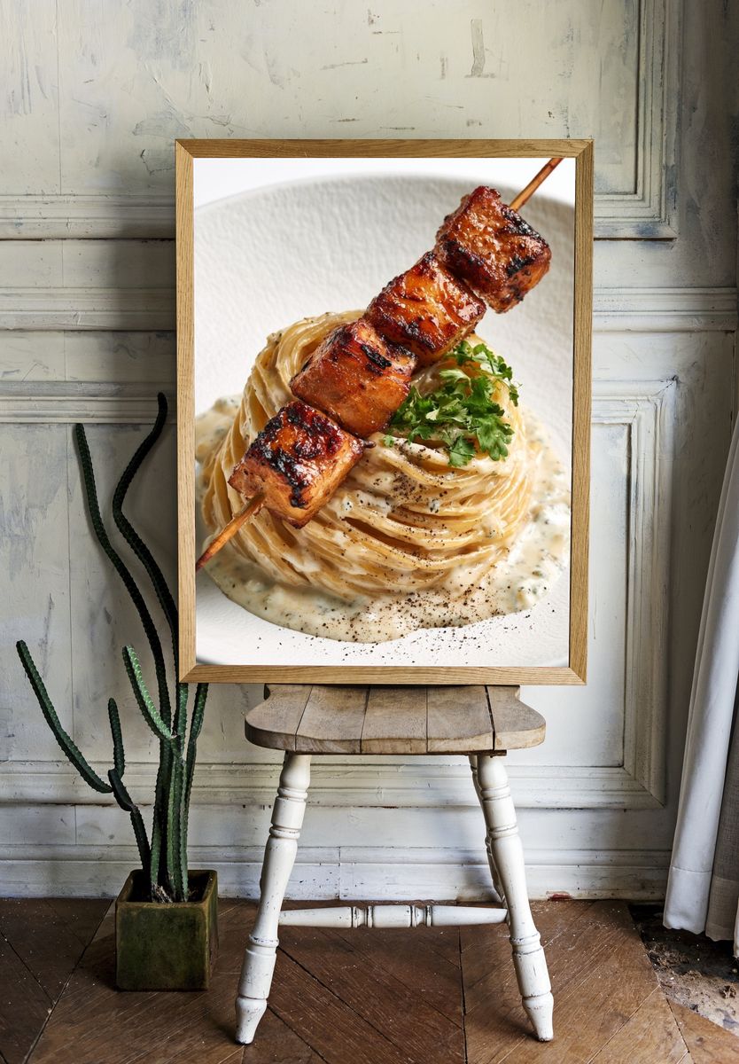 Grilled Skewer Pasta Food-Drink Poster. room preview