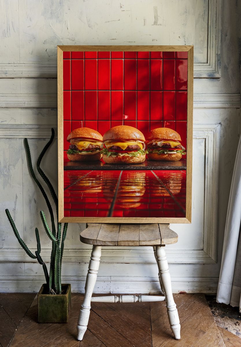 Cheeseburger Trio Photography Poster. — room view 1