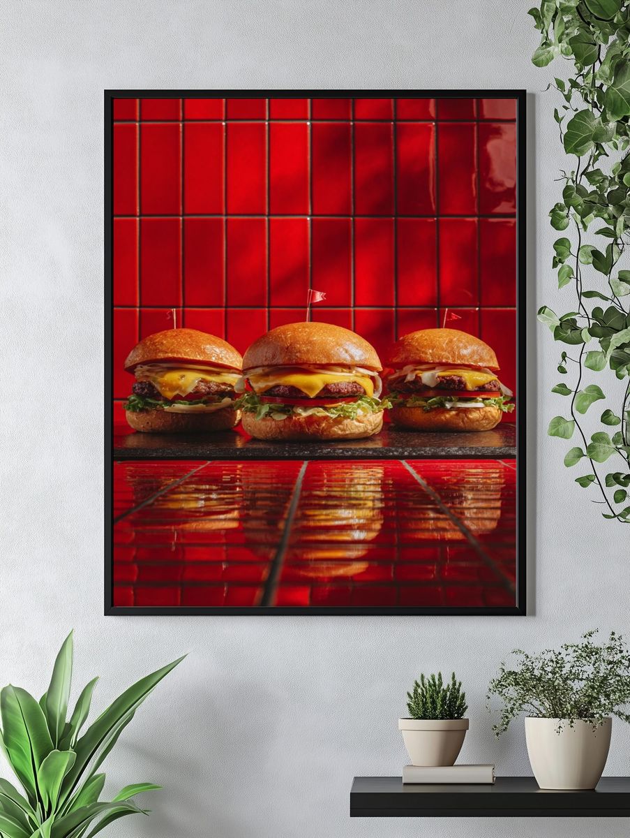 Cheeseburger Trio Photography Poster. — room view 4