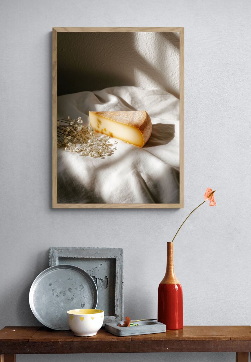 Still Life Cheese and Linen Poster. — room view 3