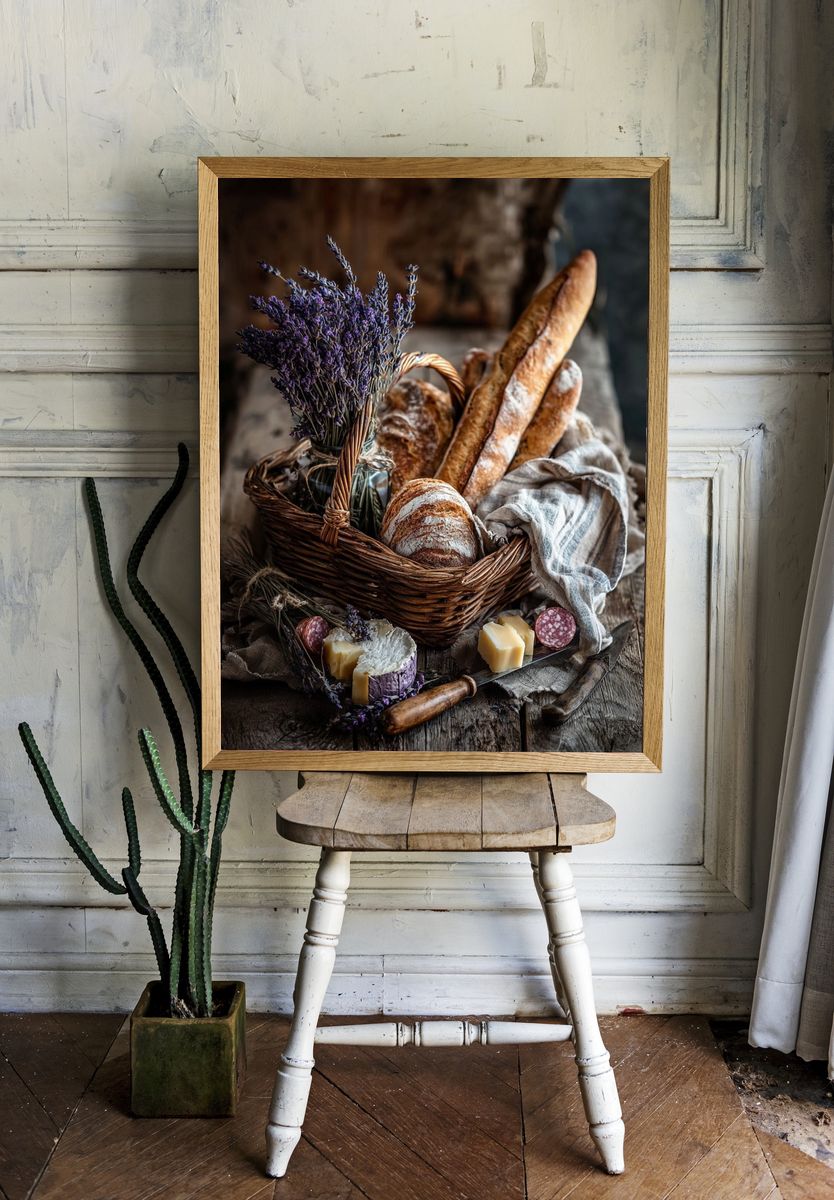 Rustic Bread and Lavender Still Life Poster room preview