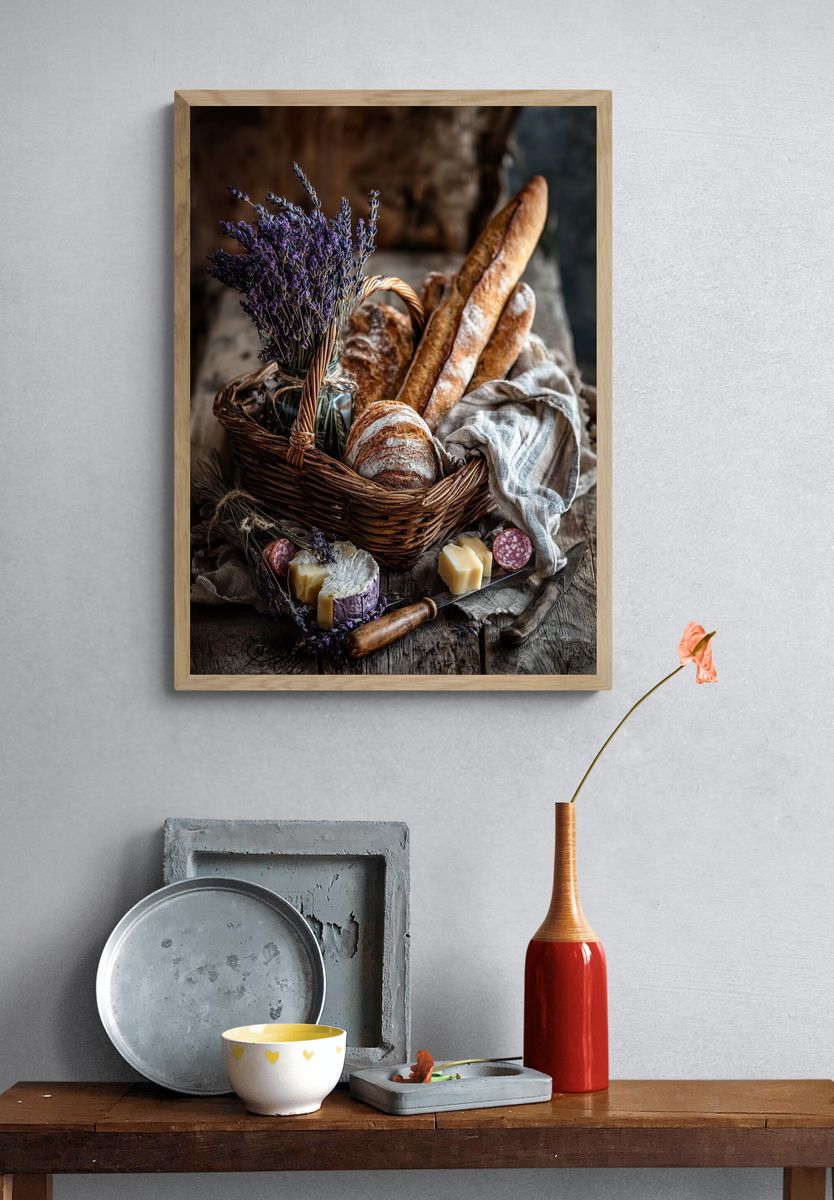 Rustic Bread and Lavender Still Life Poster. — room view 3