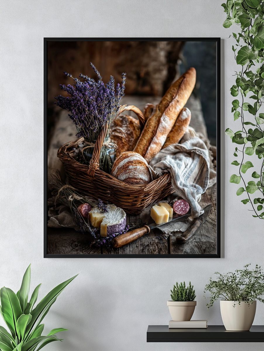 Rustic Bread and Lavender Still Life Poster. — room view 4
