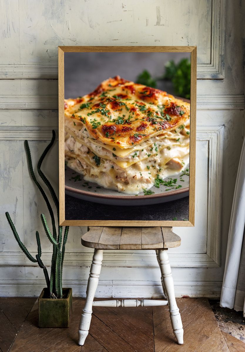 Creamy Chicken Lasagna Food Poster. room preview