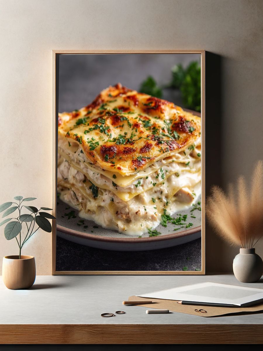 Creamy Chicken Lasagna Food Poster. — room view 2