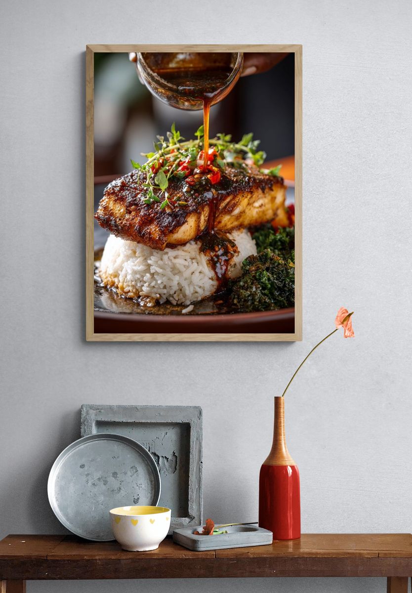 Gourmet Glazed Fish Food Poster. — room view 3