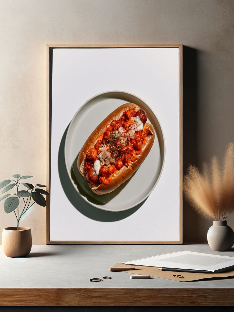Hot Dog Food Photography Poster. — room view 2